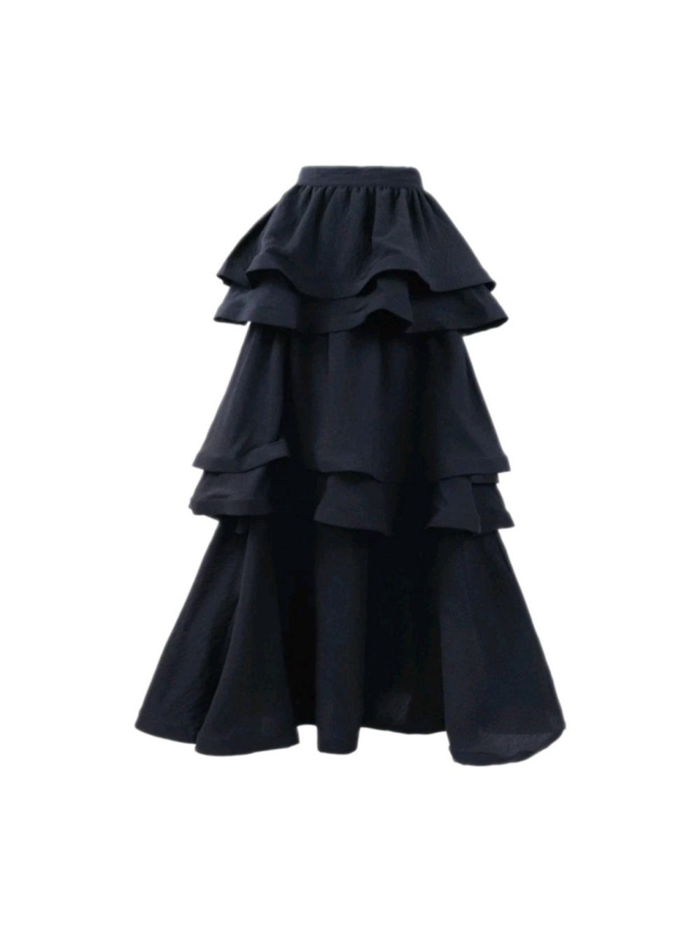 BURU Black Tiered Ruffle Midi Skirt XS Textured High Waist Back Zip Lined